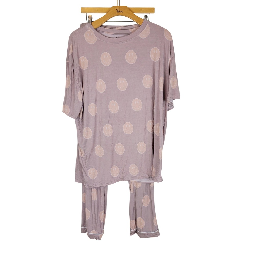 Ev and Oak Co Bamboo Pajamas Set Smiley Faces Size‎ XXL Purple Pink